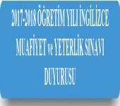 İNGİLİZCE MUAFİYET ve YETERLİK SINAVI DUYURUSU